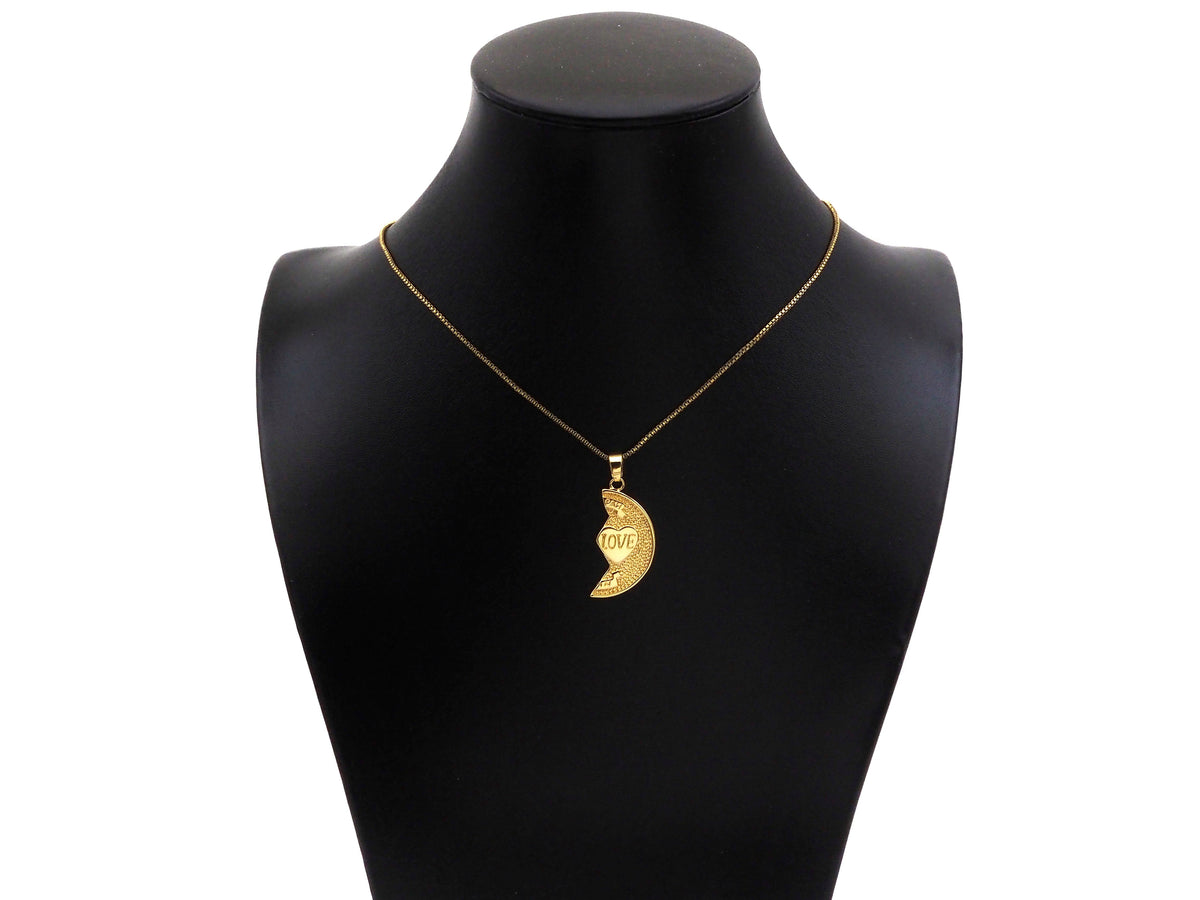 Love Heart On Cresent Moon Shape Pendant,18K Gold Charm, Necklace Bracelet Charm Pendant,16x30mm,Sku#FH164
