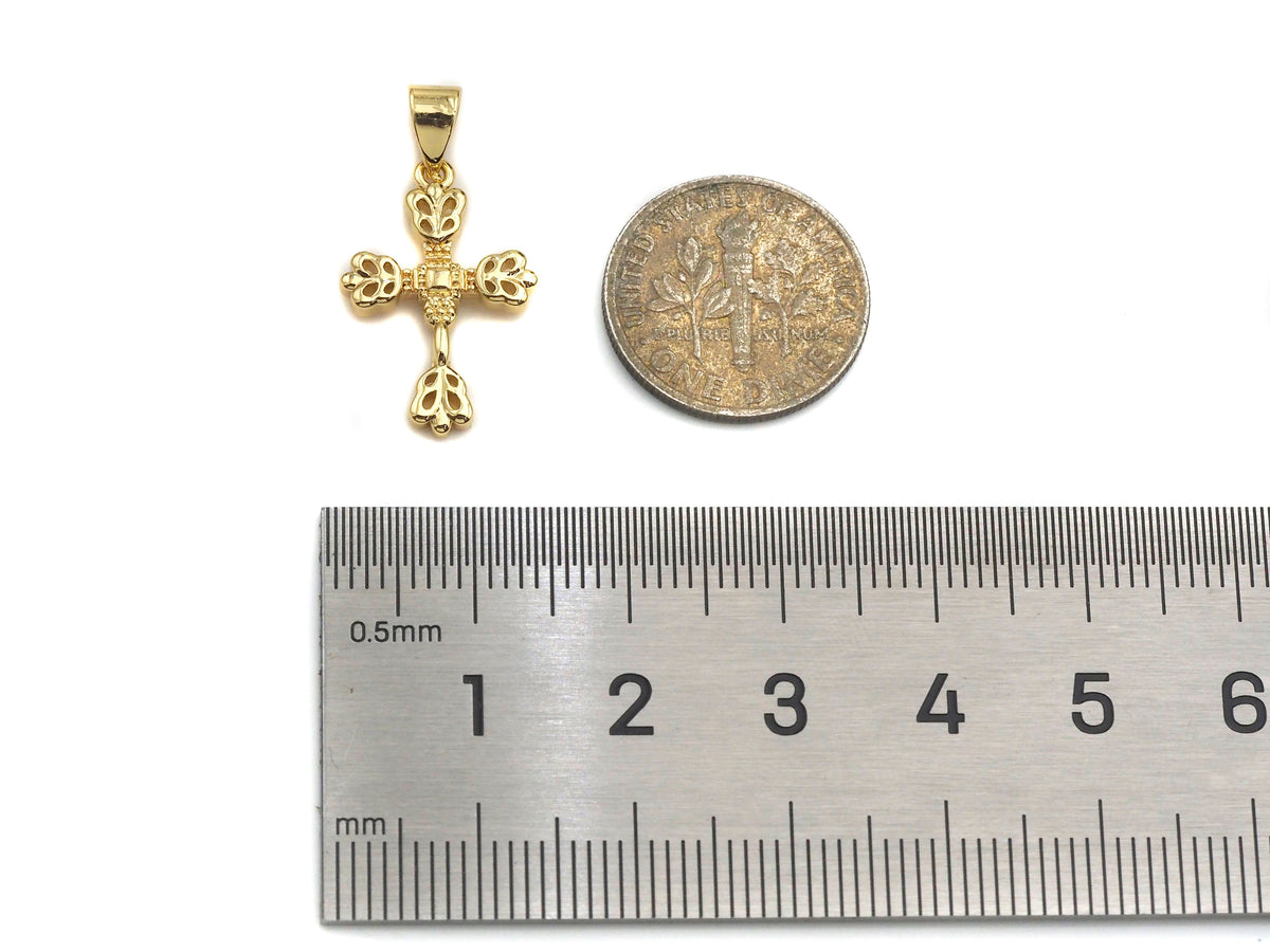18k Dainty Gold Flower Cross Shape Charms, Dainty Charms,  Sku#F1300