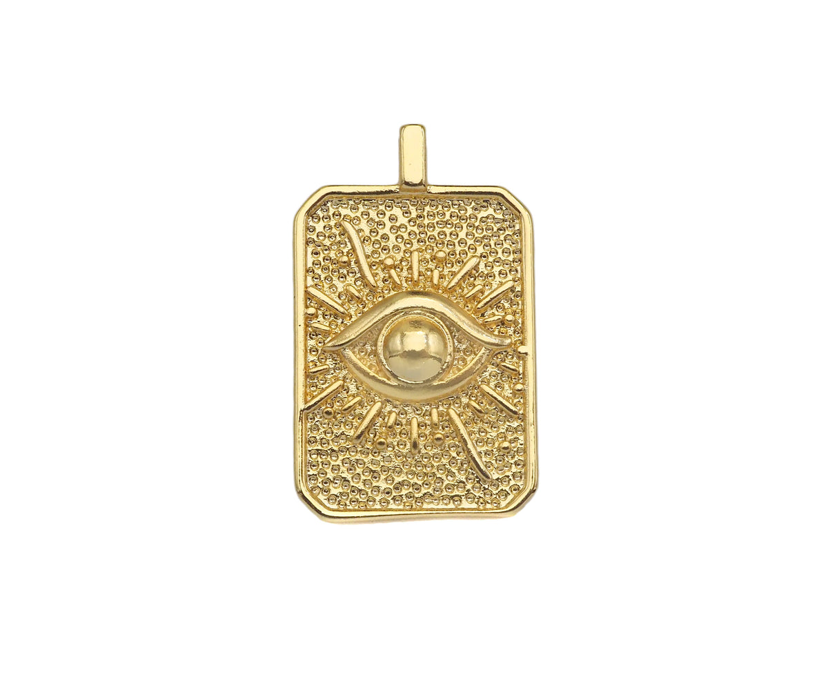 18K Dainty Gold Cross Evil Eye Vigin Mary On Rectangle Charm,Lion Head Medallion Charm, Necklace Bracelet Pendant,16x26mm, Sku#FH150