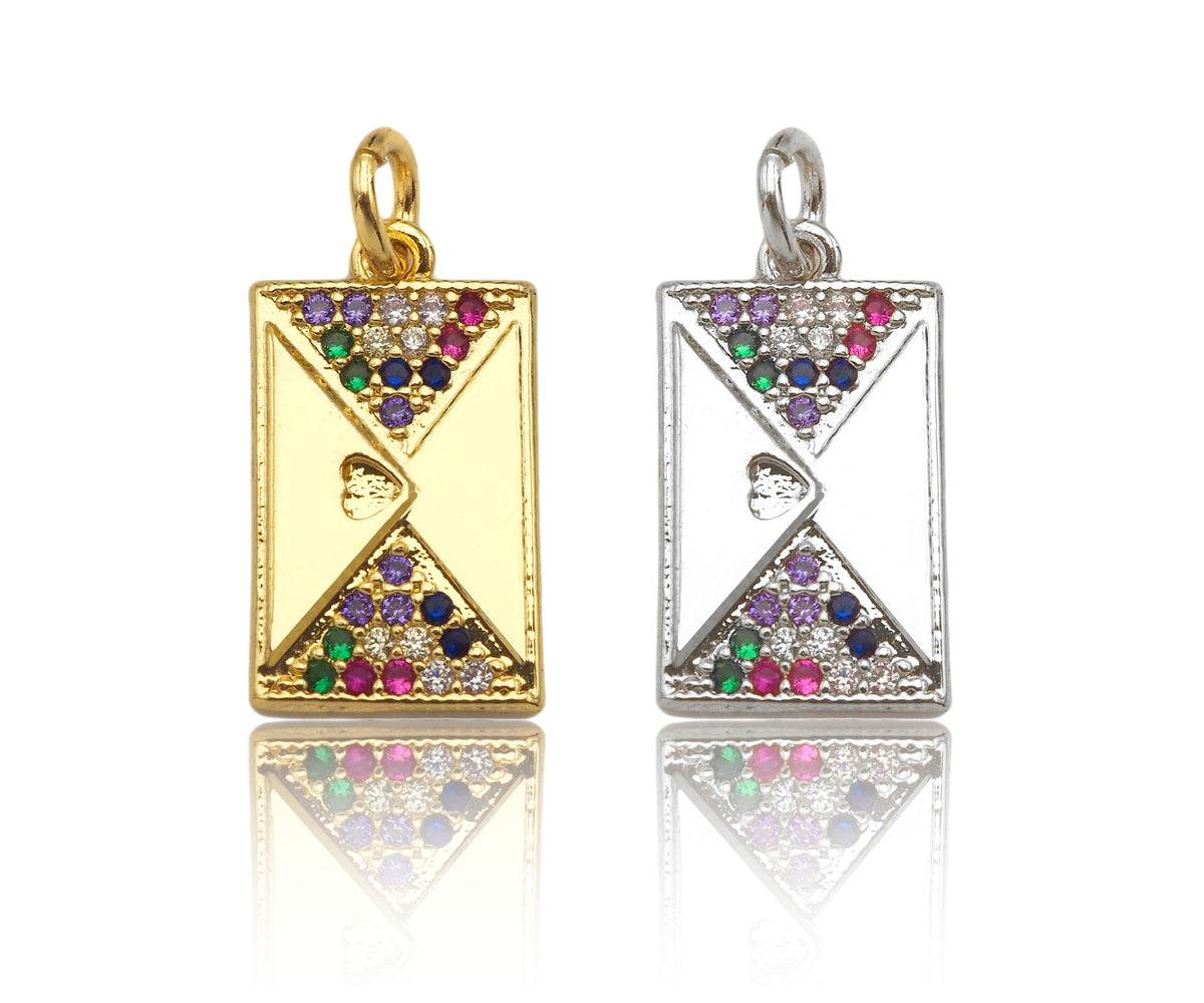 Colorful CZ Micro Pave Double Triangle On Rectangle Pendant/Charm, Bracelet Necklace CZ Rectangle Pendant Charm,9x16mm,Sku#L463