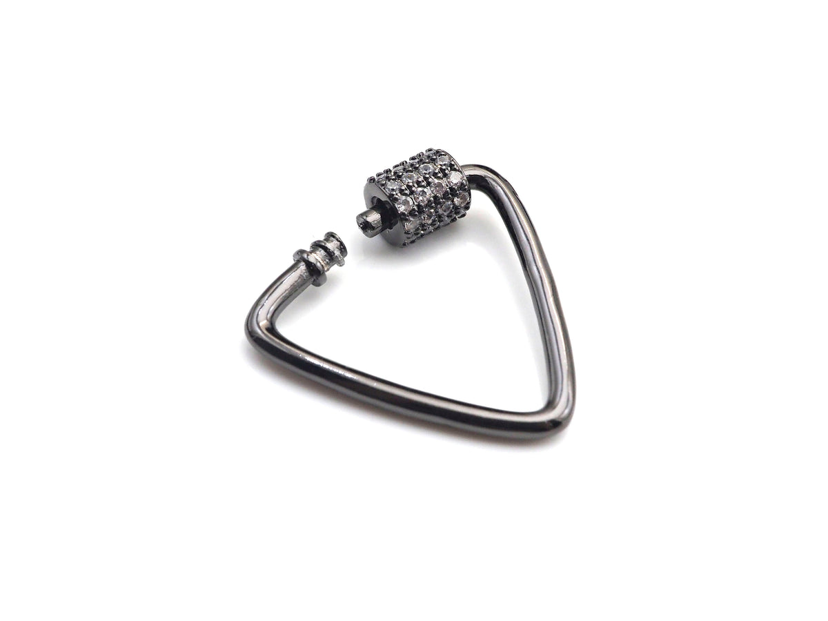 Clear CZ Micro pave Triangle Clasp, CZ Pave Lock, Gold/Silver/Rose Gold/Gunmetal Carabiner Clasp, 24x25mm, sku#H269