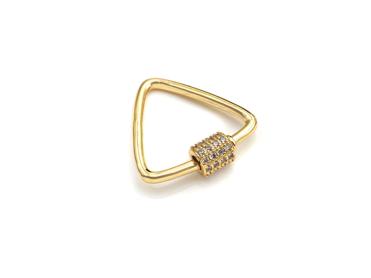 Clear CZ Micro pave Triangle Clasp, CZ Pave Lock, Gold/Silver/Rose Gold/Gunmetal Carabiner Clasp, 24x25mm, sku#H269