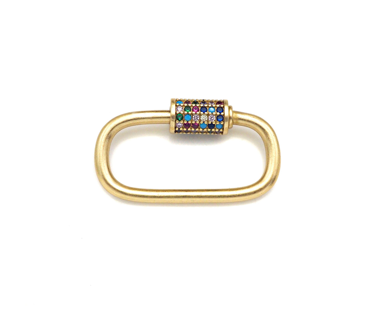 Colorful CZ Micro Pave Oval Shape Screw Clasp, Matt Gold Plated U Shape Clasp, Pave Lock, Carabiner Clasp, 17x29/12x18mm, Sku#ML46