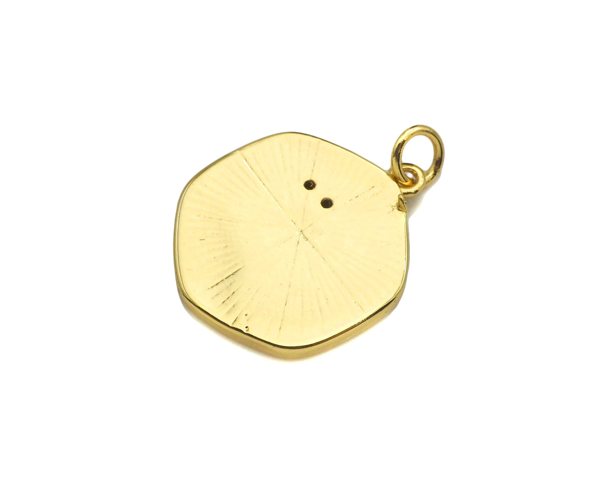 CZ Micro Pave Embossed Night Owl On Round Coin Shape Pendant, 18K Gold Medallion Charm, Necklace Bracelet Charm Pendant,18x22mm,Sku#FH165