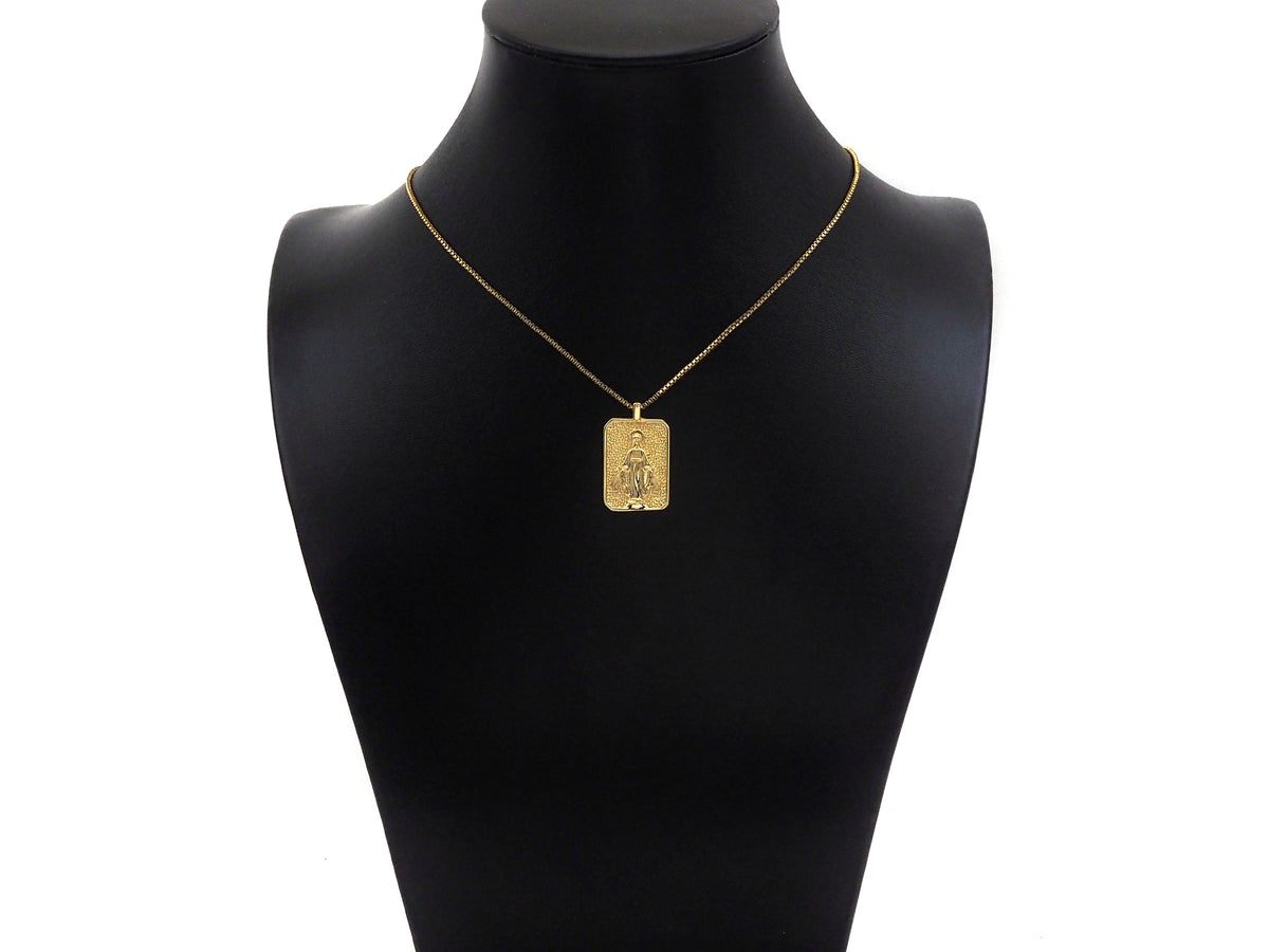 18K Dainty Gold Cross Evil Eye Vigin Mary On Rectangle Charm,Lion Head Medallion Charm, Necklace Bracelet Pendant,16x26mm, Sku#FH150