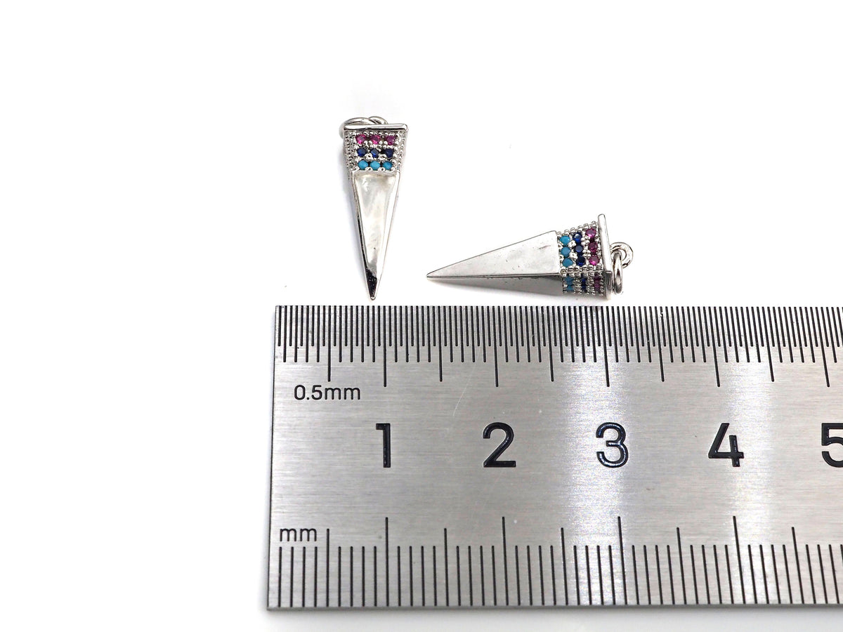 CZ Micro Pave Pyramid 3D Shape Pendant/Charm,Cubic Zirconia Paved Charm, SKU#F1137C