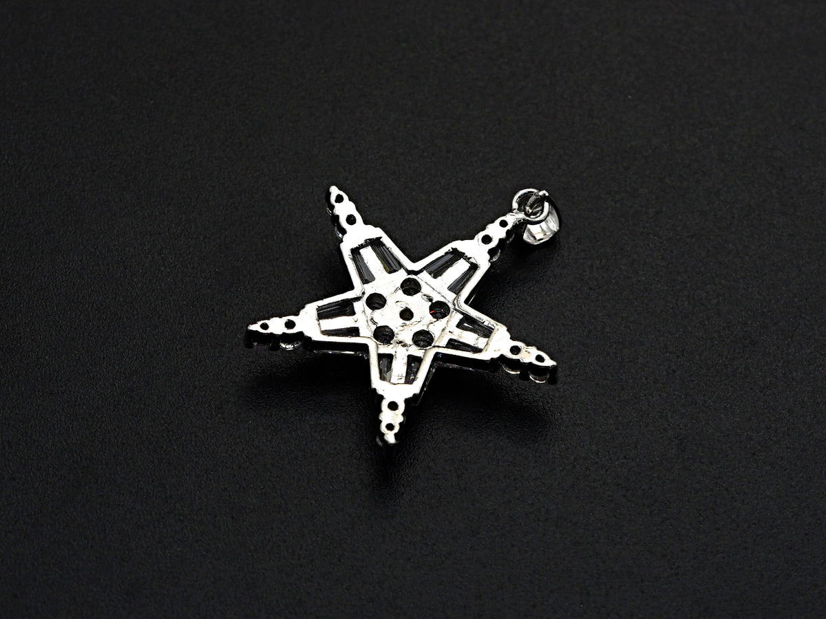 Bagette CZ Micro Pave Five Star Shape Pendant, Cubic Zirconia Pendant, Silver/Gold Tone, 30mm, Sku#FH67