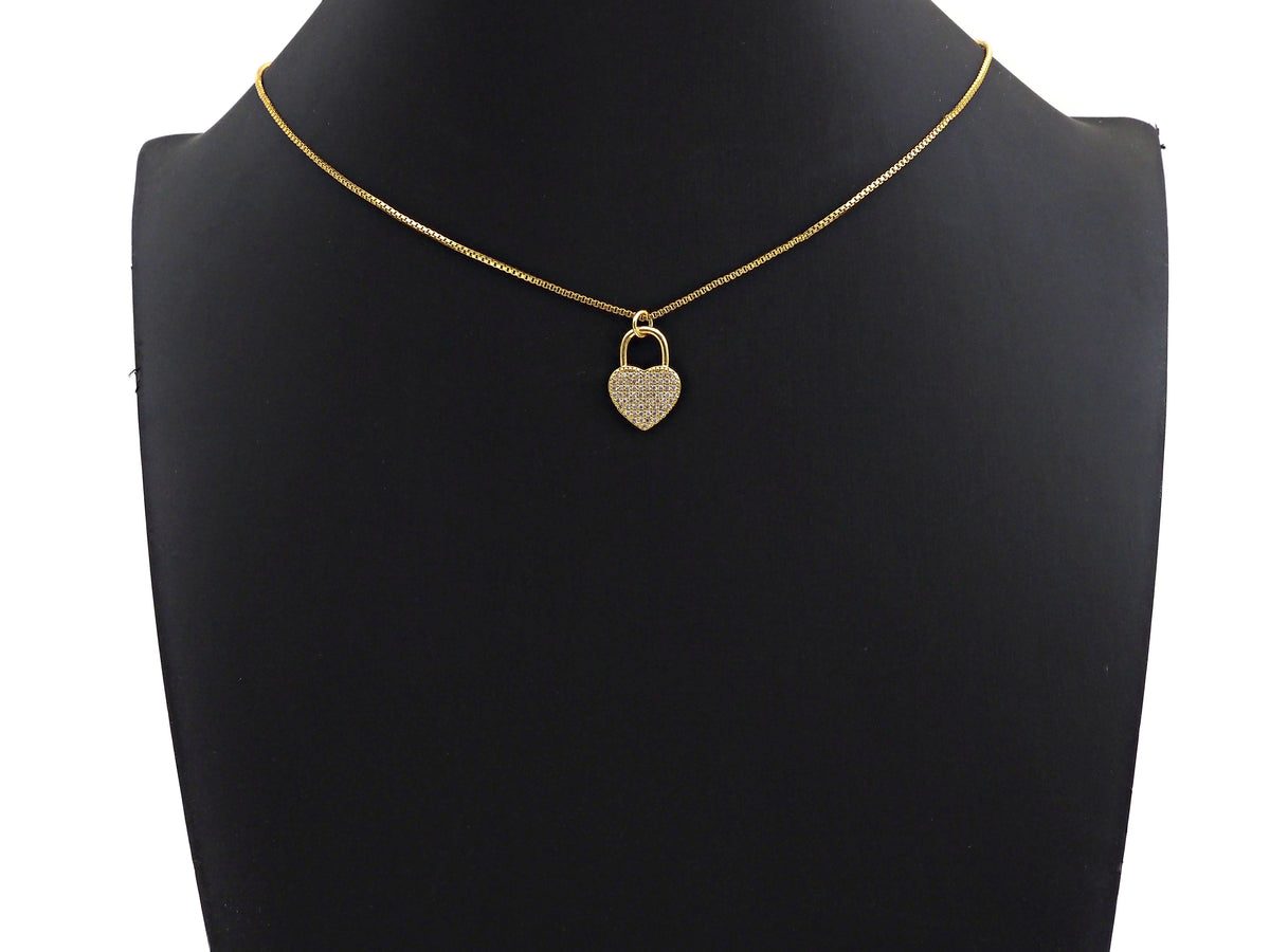 CZ Micro Pave Heart Lock Pendant, Cubic Zirconia Heart Pendant, Gold/Rose Gold/Black Tone pendant, 13x18mm, sku#F1124