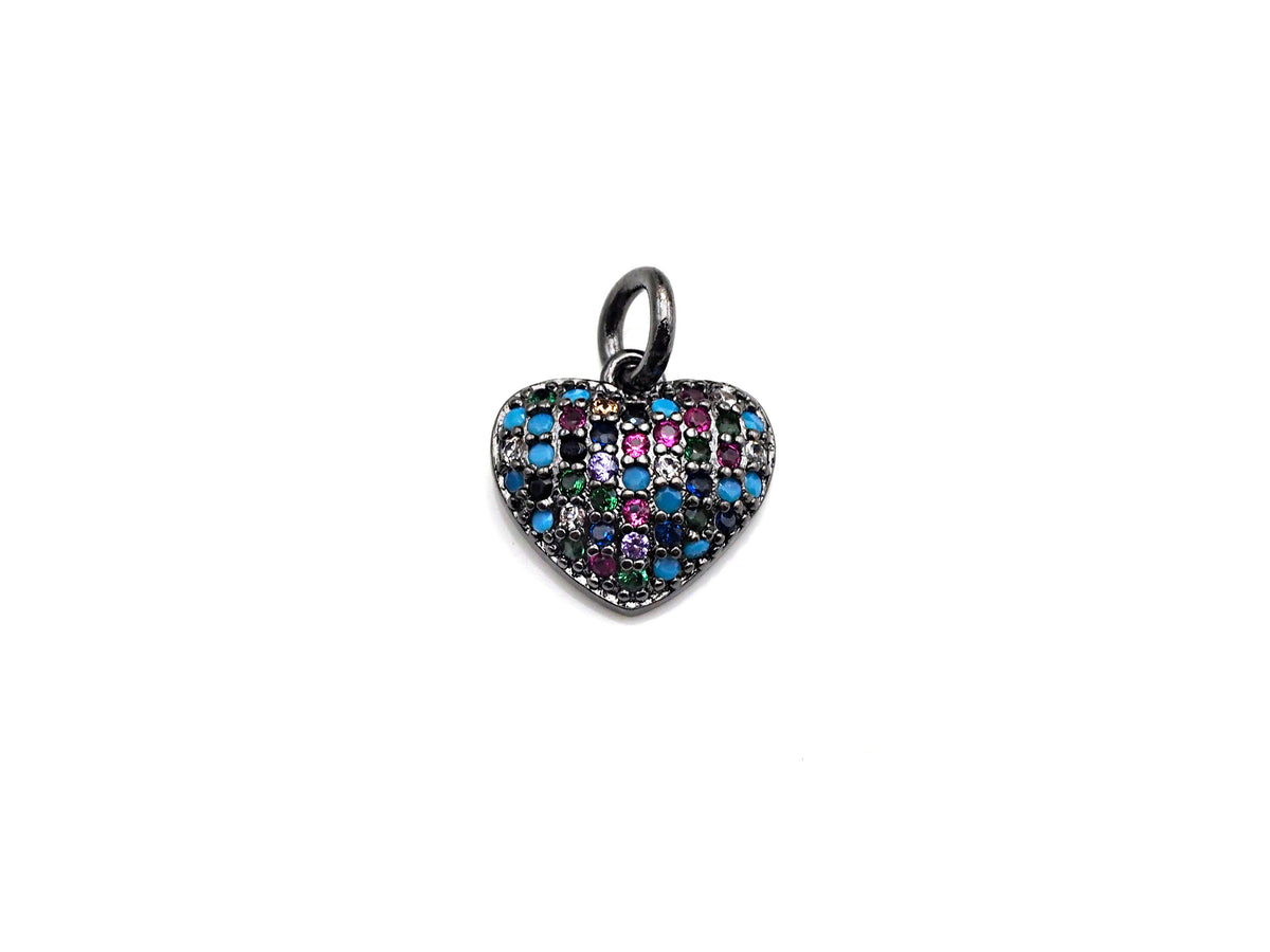 Clorful CZ Micro Pave Mini Heart Pendant, Heart Shaped Pave Pendant, Gold/Rose Gold/Silver/Gunmetal plated, 10mm, Sku#FH40