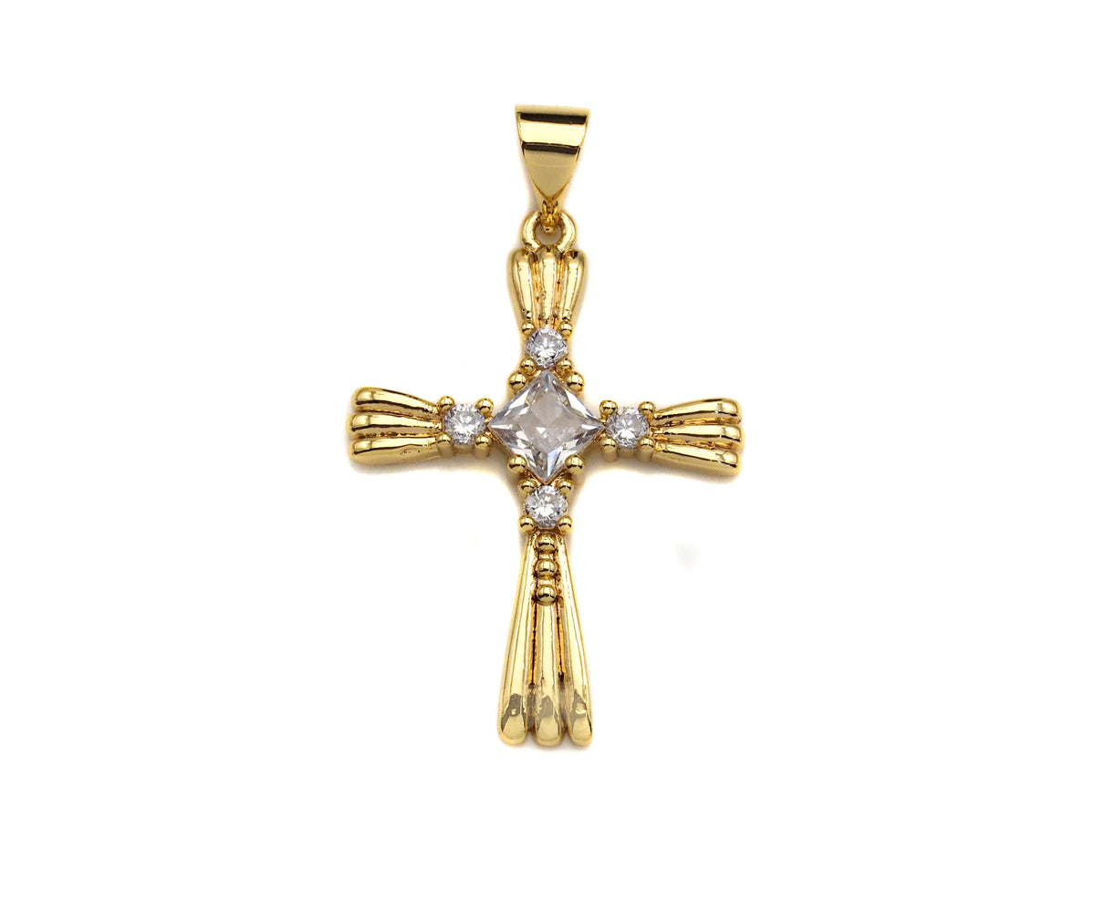 CZ Micro Pave Cross Shape Charm/Pendant, Gold Cross Shape Charm, Pave Cross Pendant,19x26mm, Sku#F1211