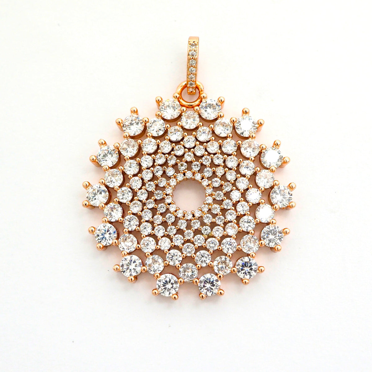 40mm Large CZ Micro Pave Shiny Radial Flower Pendant/Charm, Cubic Zirconia Paved Charm, Filigree Necklace Bracelet Charm Pendant,sku#F506