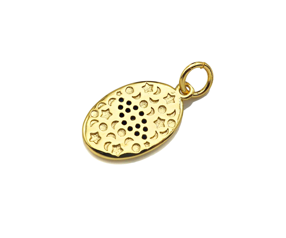 Cobalt Blue CZ Micro Pave Evil Eye On Oval Shape Pendant, 18K Gold Medallion Charm, Necklace Bracelet Charm Pendant,10x16mm,Sku#FH168