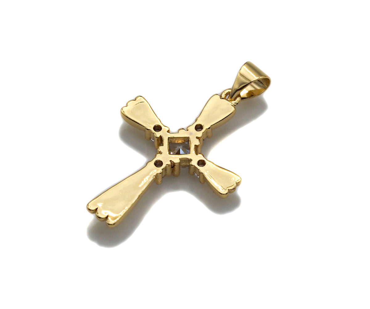 CZ Micro Pave Cross Shape Charm/Pendant, Gold Cross Shape Charm, Pave Cross Pendant,19x26mm, Sku#F1211