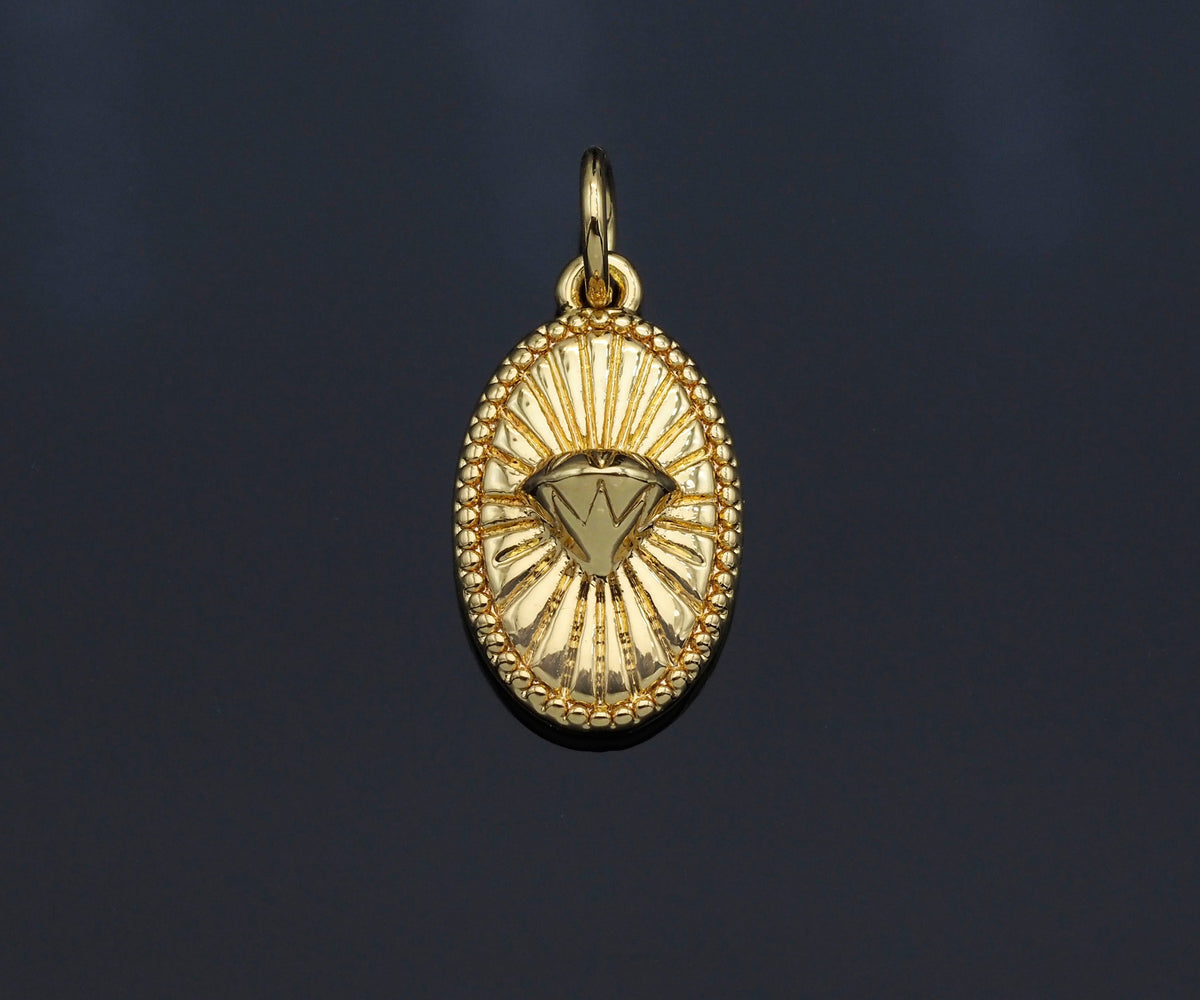 CZ Micro Pave Embossed Diamond On Oval Shape Pendant, Sku#F1229C