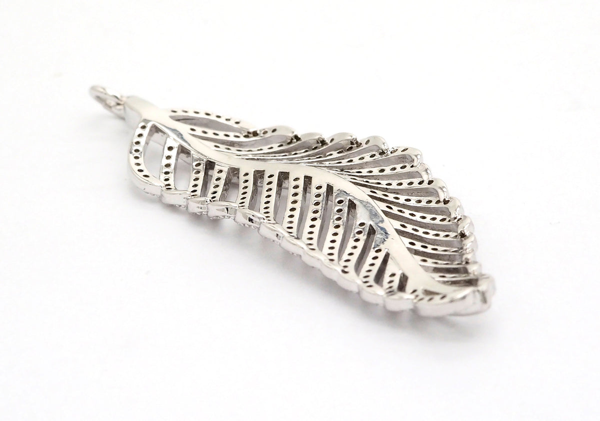 56mm Large CZ Micro Pave Leaf Pendant with Jump Ring, Gold/Silver/Black/Rose Gold Plated, Cubic Zirconia Leaf Pendant/Charm,sku#F512