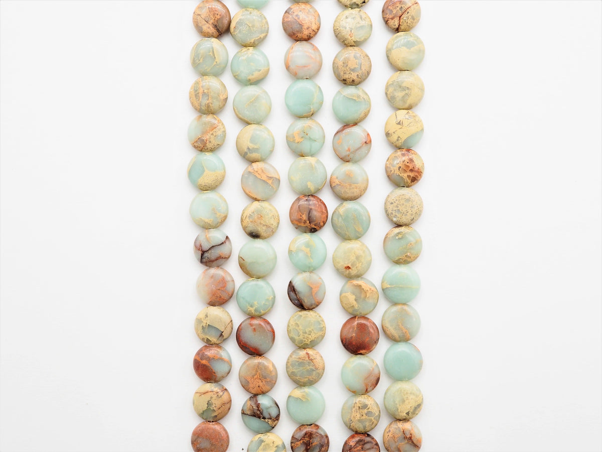 Quality Natural Serpentine Flat Coin Smooth Beads,10mm African Opal beads, Gemstone Beads, 15.5inch strand, SKU#U314
