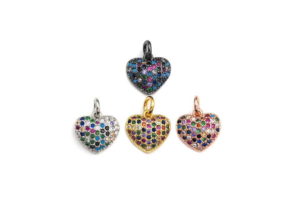 Clorful CZ Micro Pave Mini Heart Pendant, Heart Shaped Pave Pendant, Gold/Rose Gold/Silver/Gunmetal plated, 10mm, Sku#FH40