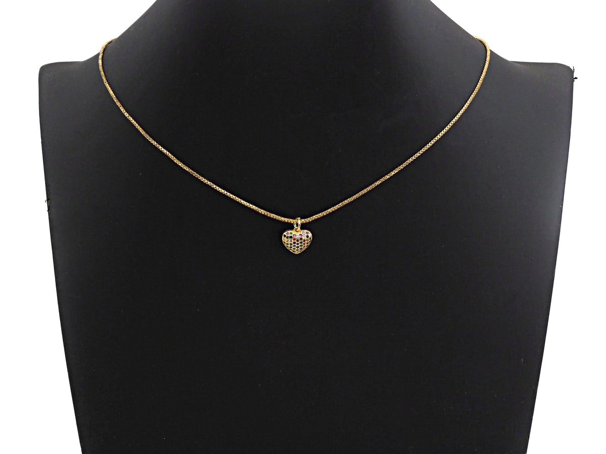 Clorful CZ Micro Pave Mini Heart Pendant, Heart Shaped Pave Pendant, Gold/Rose Gold/Silver/Gunmetal plated, 10mm, Sku#FH40