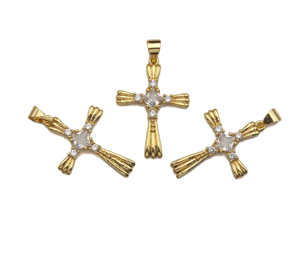 CZ Micro Pave Cross Shape Charm/Pendant, Gold Cross Shape Charm, Pave Cross Pendant,19x26mm, Sku#F1211