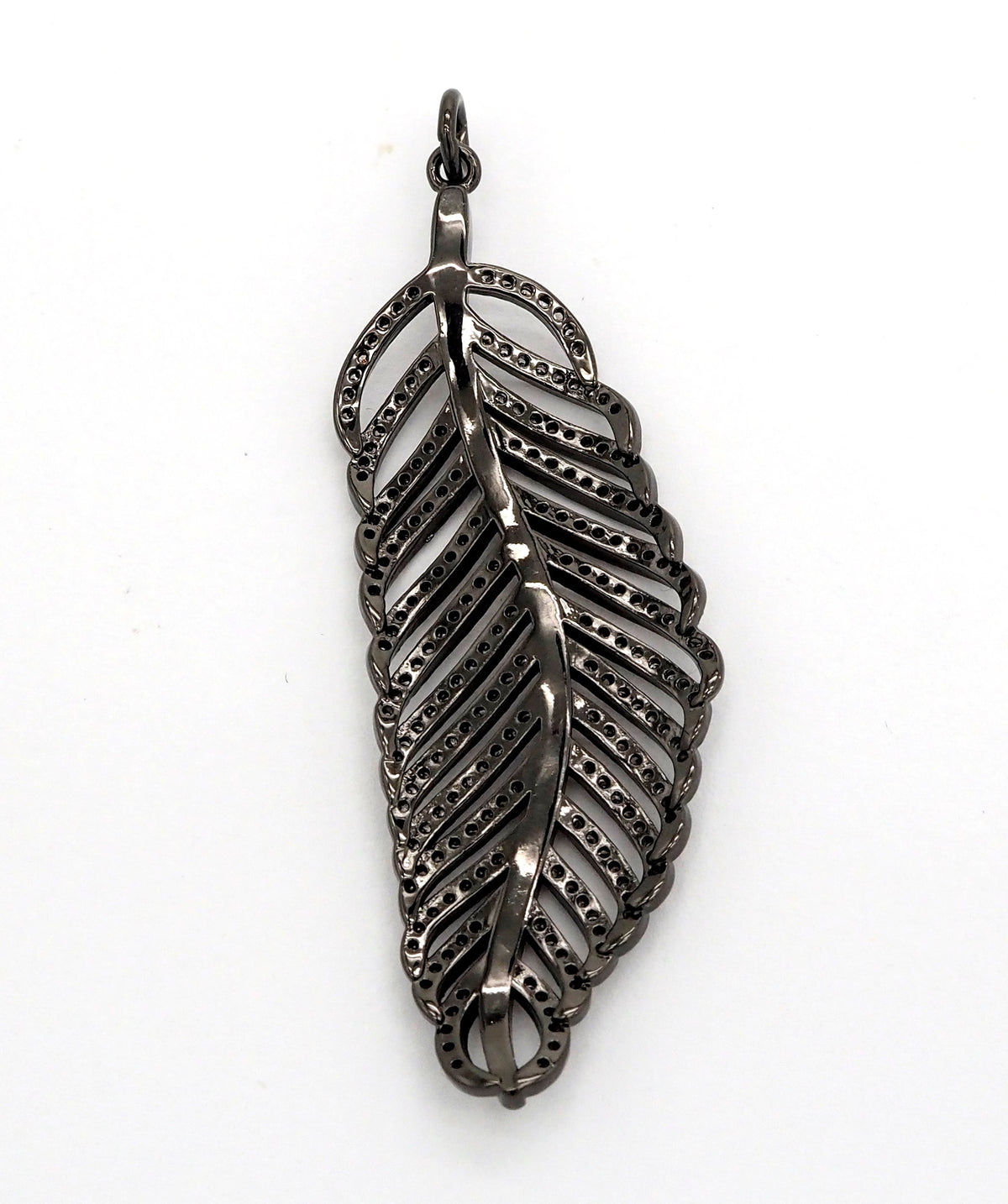 56mm Large CZ Micro Pave Leaf Pendant with Jump Ring, Gold/Silver/Black/Rose Gold Plated, Cubic Zirconia Leaf Pendant/Charm,sku#F512