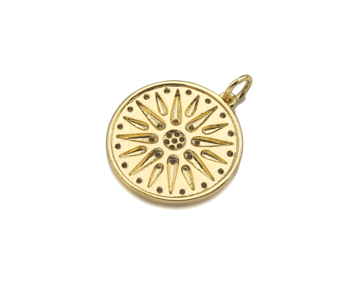 CZ Micro Pave Cupid's Arrow On Round Coin Shape Pendant,  Sku#F1369