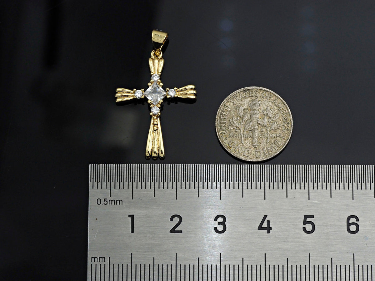 CZ Micro Pave Cross Shape Charm/Pendant, Gold Cross Shape Charm, Pave Cross Pendant,19x26mm, Sku#F1211