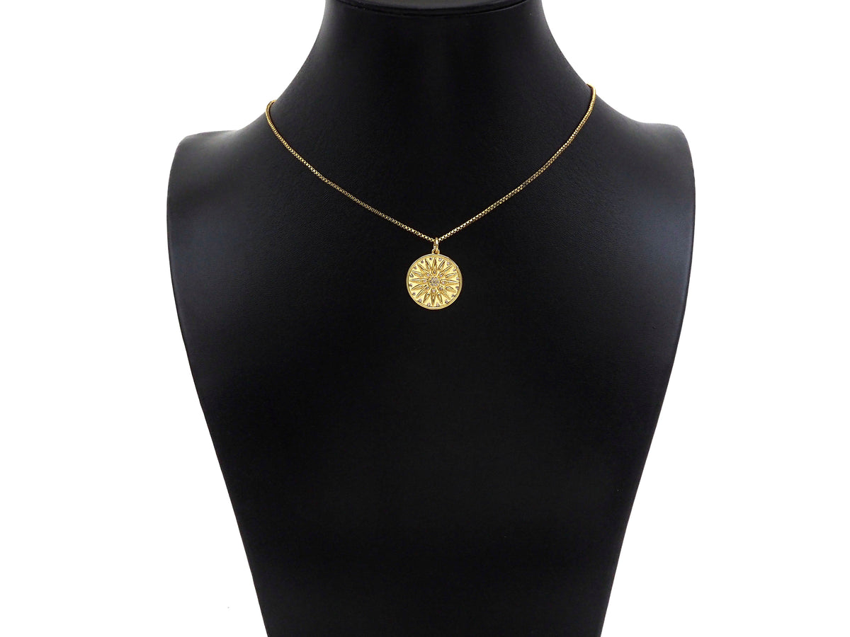 CZ Micro Pave Cupid's Arrow On Round Coin Shape Pendant,  Sku#F1369