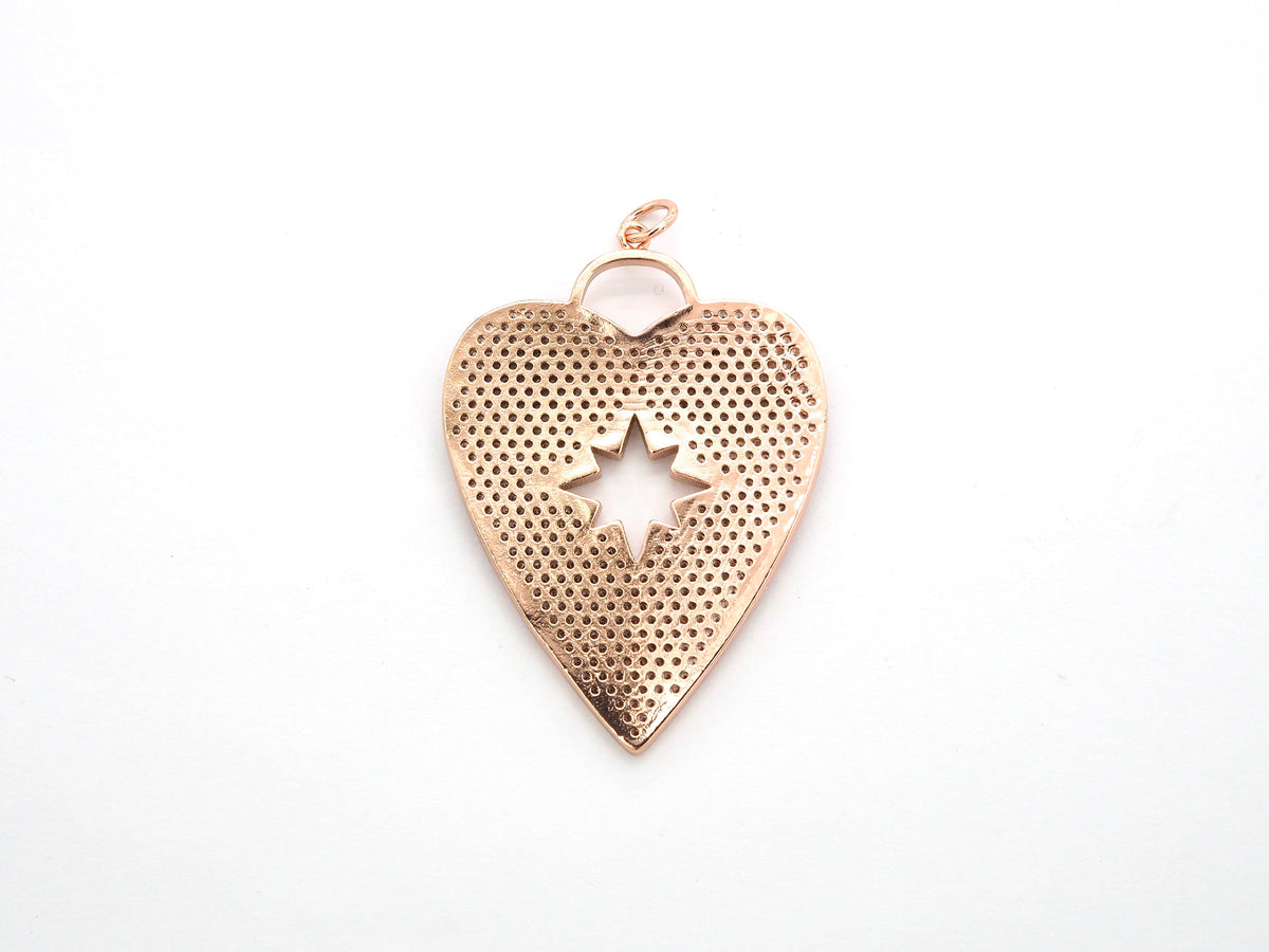 CZ Micro Pave Heart Pendant/Focal with Hollow out Star, Cubic Zirconia Large Heart Pendant Charm,48x33mm,sku#F519