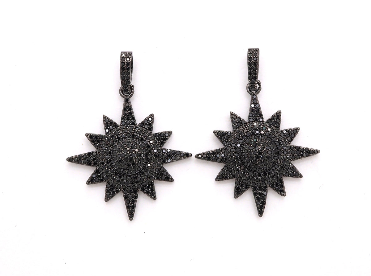 Black CZ Pave On Black Micro Pave Star Charm Beads, Cubic Zirconia Paved Star Charm,32x36mm, sku#F541