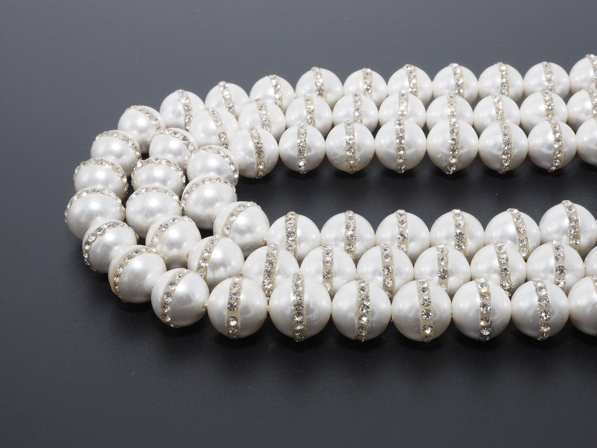 6mm/8mm/10mm/12mm Round Pearl with rhinestone inlaid, White