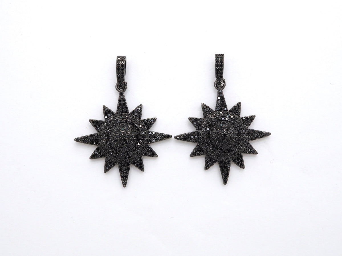 Black CZ Pave On Black Micro Pave Star Charm Beads, Cubic Zirconia Paved Star Charm,32x36mm, sku#F541