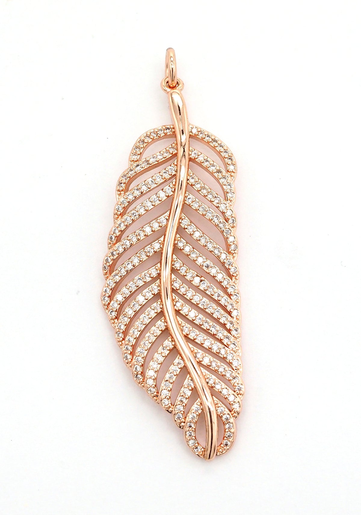 56mm Large CZ Micro Pave Leaf Pendant with Jump Ring, Gold/Silver/Black/Rose Gold Plated, Cubic Zirconia Leaf Pendant/Charm,sku#F512