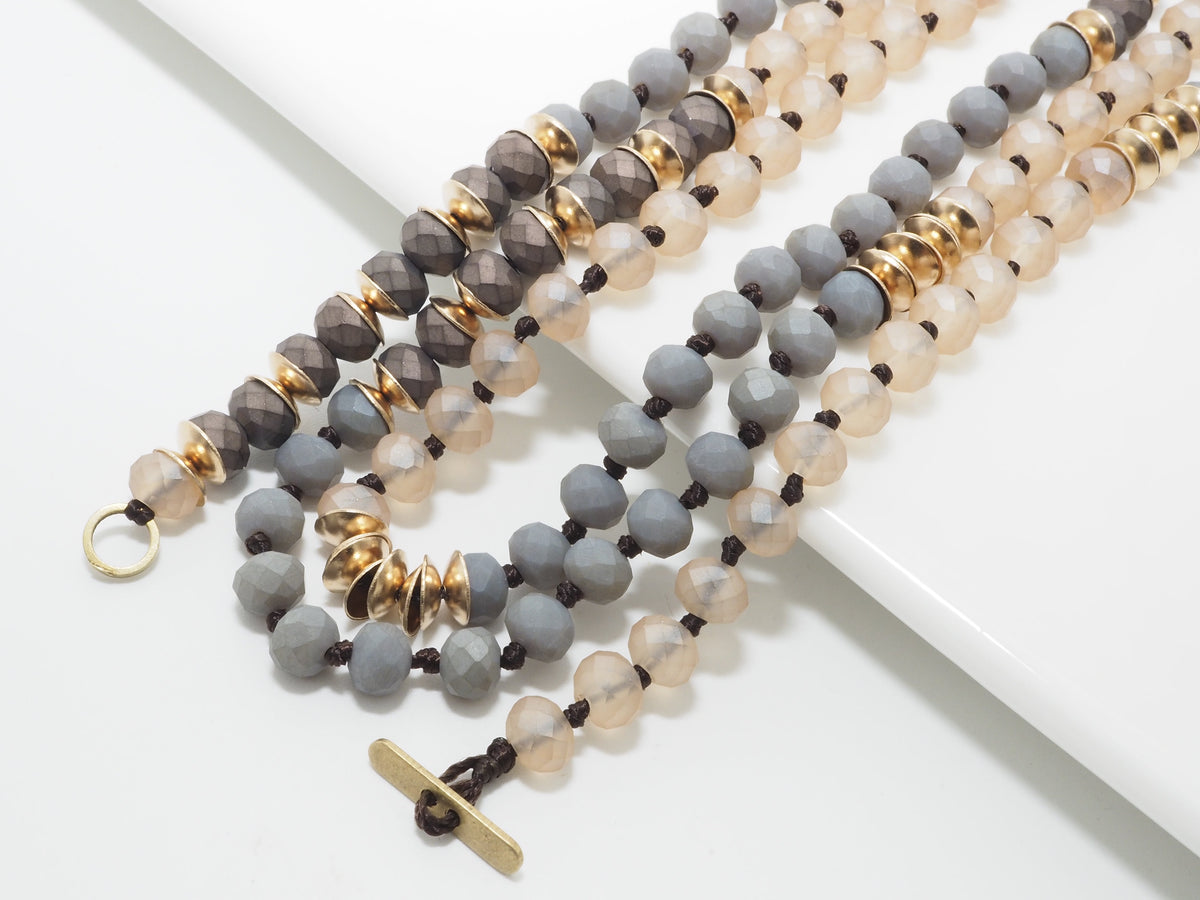 36 Long Hand Knotted Multi Color Crystal Necklace, sku #D30C