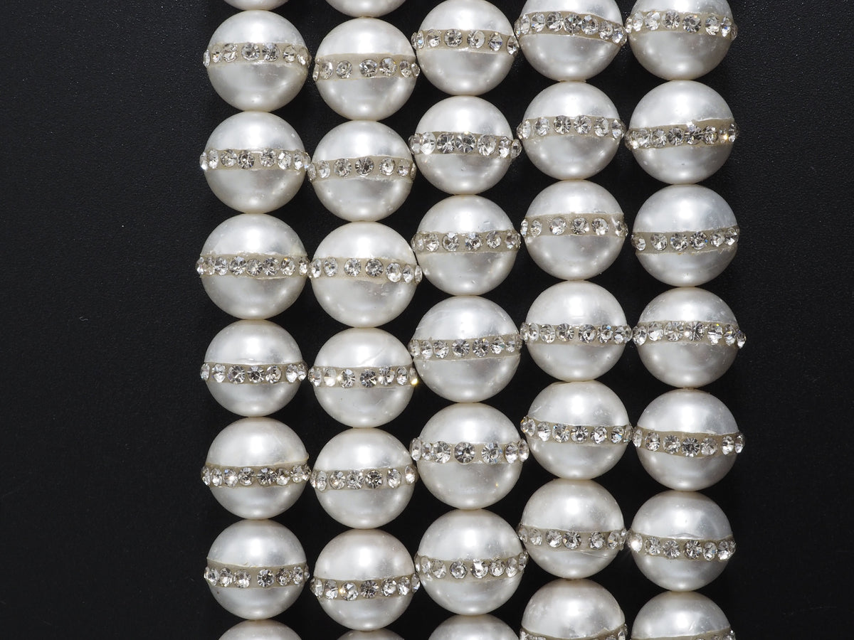 6mm/8mm/10mm/12mm Round Pearl with rhinestone inlaid, White