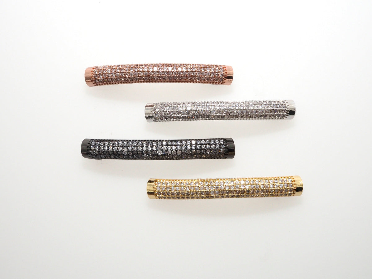Clear CZ Pave  Half Full Pave Bar Tube Connector, CZ Pave Connector, Gold/Rose Gold/Black/Silver Spacer Tube, 5x40mm,sku#G399