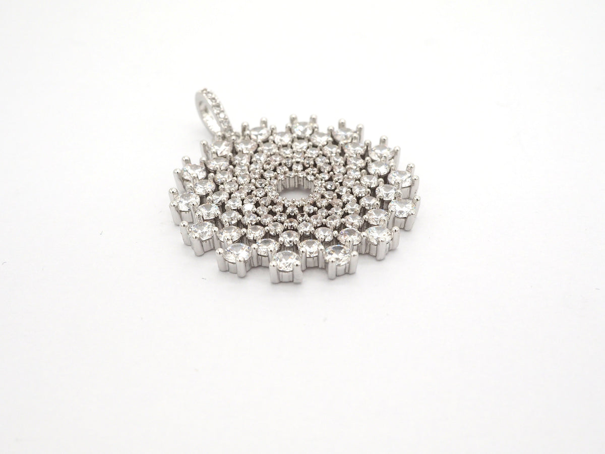 40mm Large CZ Micro Pave Shiny Radial Flower Pendant/Charm, Cubic Zirconia Paved Charm, Filigree Necklace Bracelet Charm Pendant,sku#F506