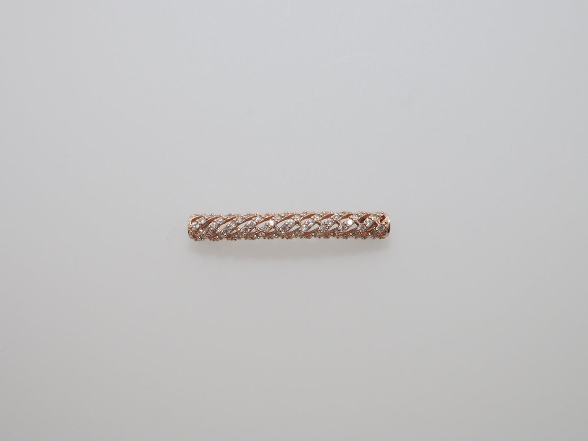 CZ Micro Pave Twill Curved Tube Beads, Tube Beads for Bracelet, CZ Pave Spacer, Gold/Rose Gold/Black/Silver Spacer Tube, 5x35mm,sku#G400C