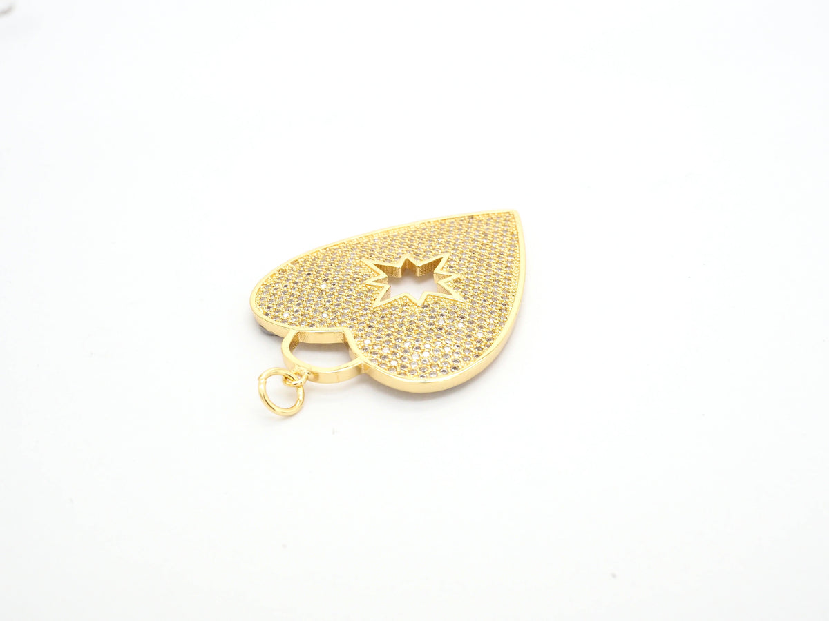 CZ Micro Pave Heart Pendant/Focal with Hollow out Star, Cubic Zirconia Large Heart Pendant Charm,48x33mm,sku#F519