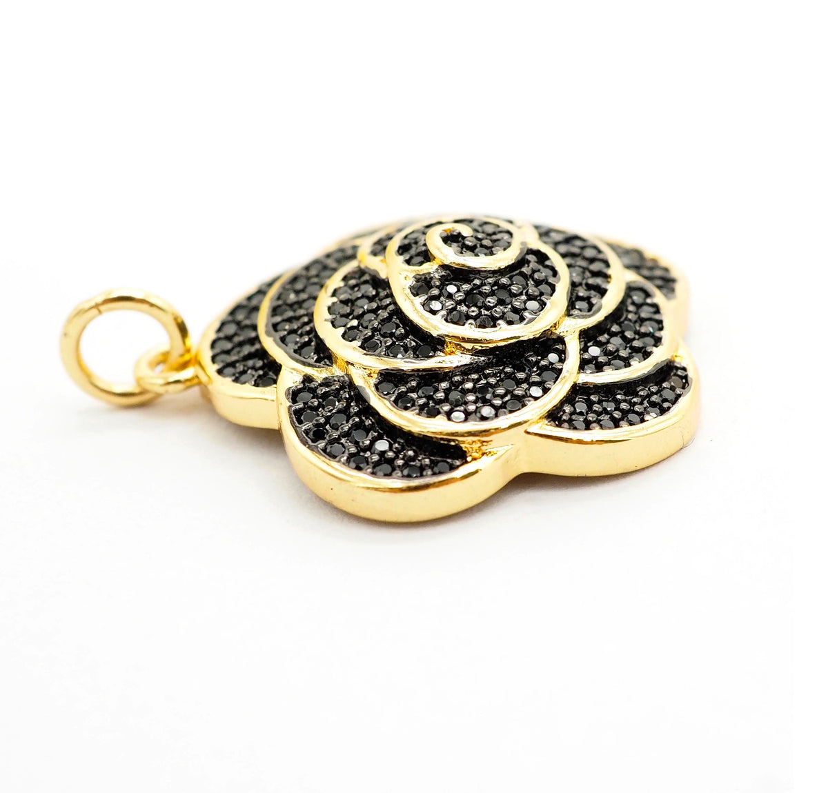 CZ Micro Pave 3D Rose Flower Pendant/Charm,Cubic Zirconia Paved Charm,Green/Fuchsia/Black,23x25mm,sku#F494