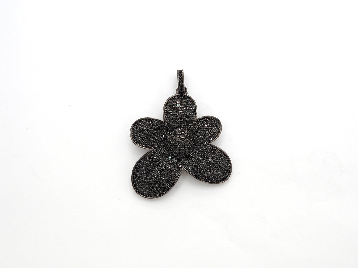 Black CZ Pave On Black Micro Pave Flower Charm Beads, Cubic Zirconia Paved Flower Charm,28x29/36x37mm, sku#F542