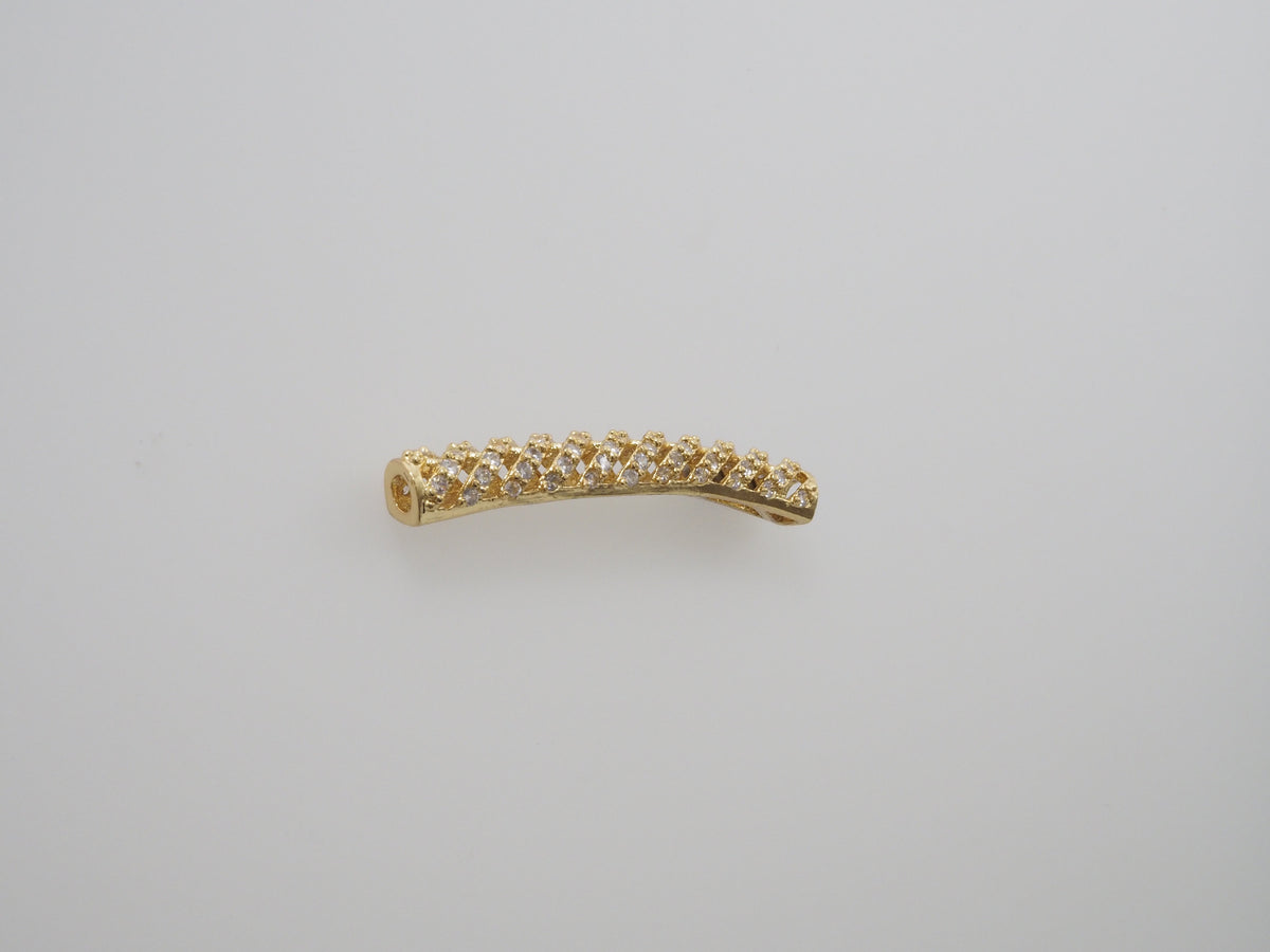 CZ Micro Pave Twill Curved Tube Beads, Tube Beads for Bracelet, CZ Pave Spacer, Gold/Rose Gold/Black/Silver Spacer Tube, 5x35mm,sku#G400C