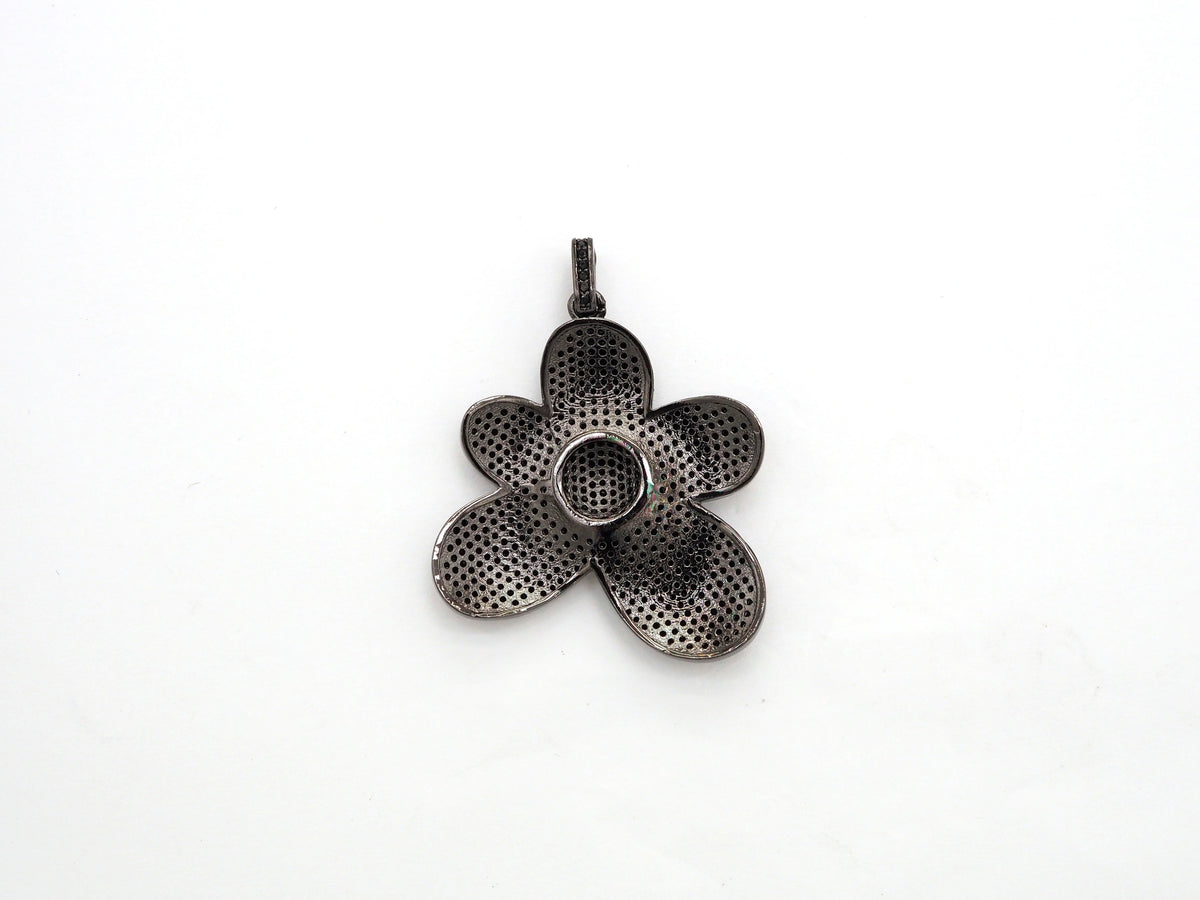 Black CZ Pave On Black Micro Pave Flower Charm Beads, Cubic Zirconia Paved Flower Charm,28x29/36x37mm, sku#F542