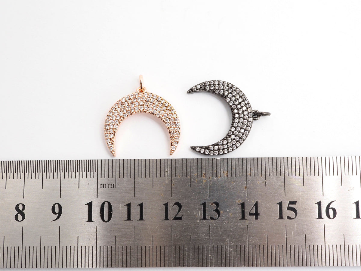 CZ Micro Pave Crescent Moon Pendant, CZ Pave Horn Findings, Micro Paved Horn Pendant, 20mm,sku#F550