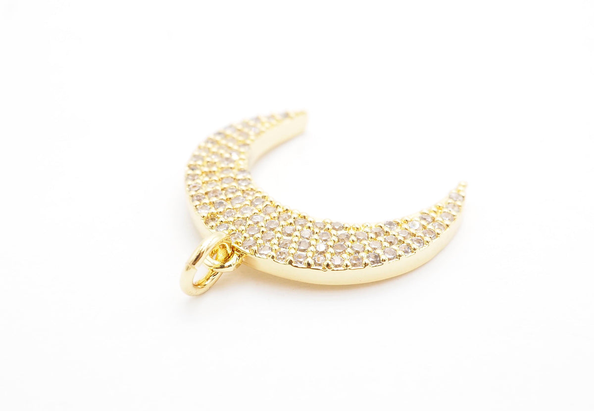 CZ Micro Pave Crescent Moon Pendant, CZ Pave Horn Findings, Micro Paved Horn Pendant, 20mm,sku#F550