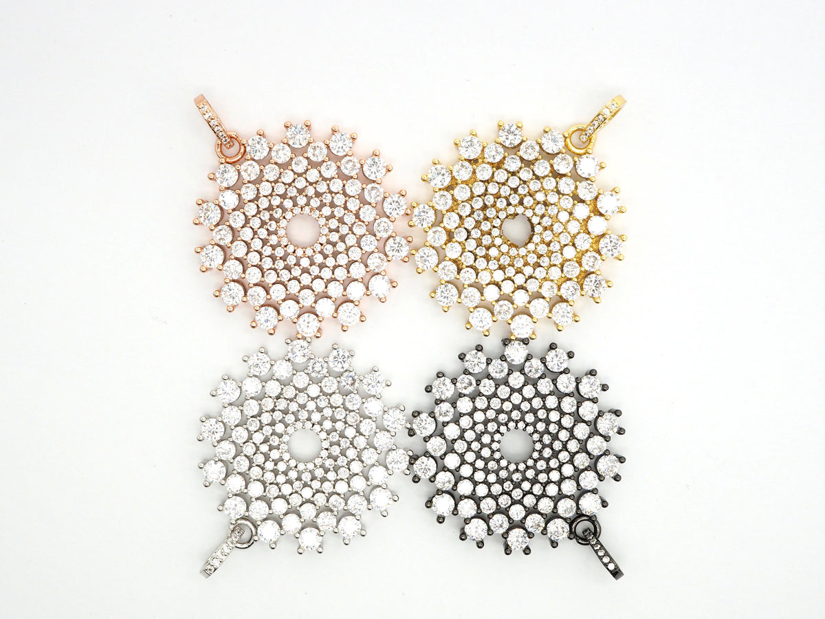 40mm Large CZ Micro Pave Shiny Radial Flower Pendant/Charm, Cubic Zirconia Paved Charm, Filigree Necklace Bracelet Charm Pendant,sku#F506