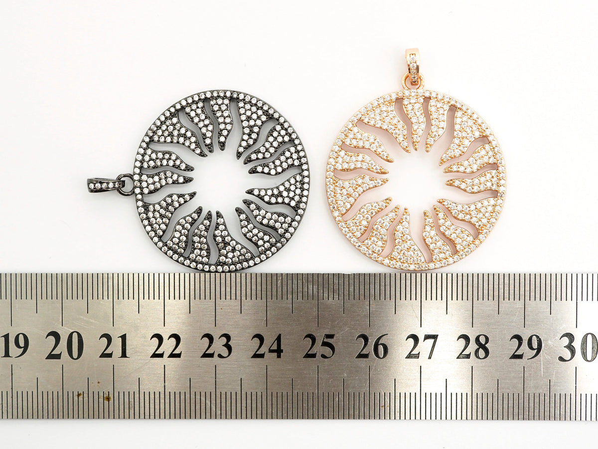 CZ Micro Pave Hollow out Floral Flower Flame Pendant/Charm, Cubic Zirconia Pendant Charm,35x38mm,sku#F495