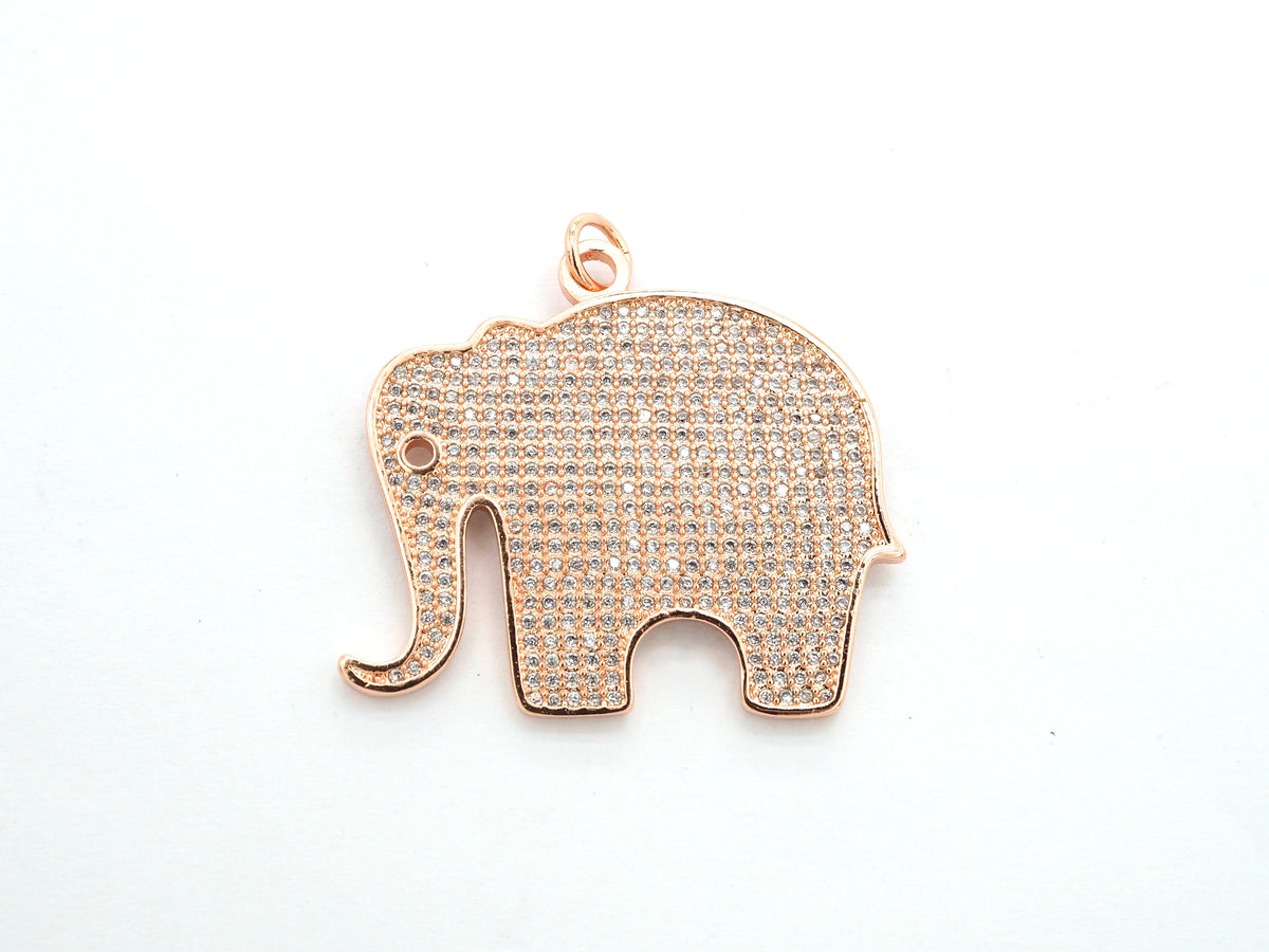 CZ Micro Pave Large Elephant Pendant/Focal,Cubic Zirconia Paved Charm, Necklace Bracelet Charm Pendant, 32x35mm, sku#F520