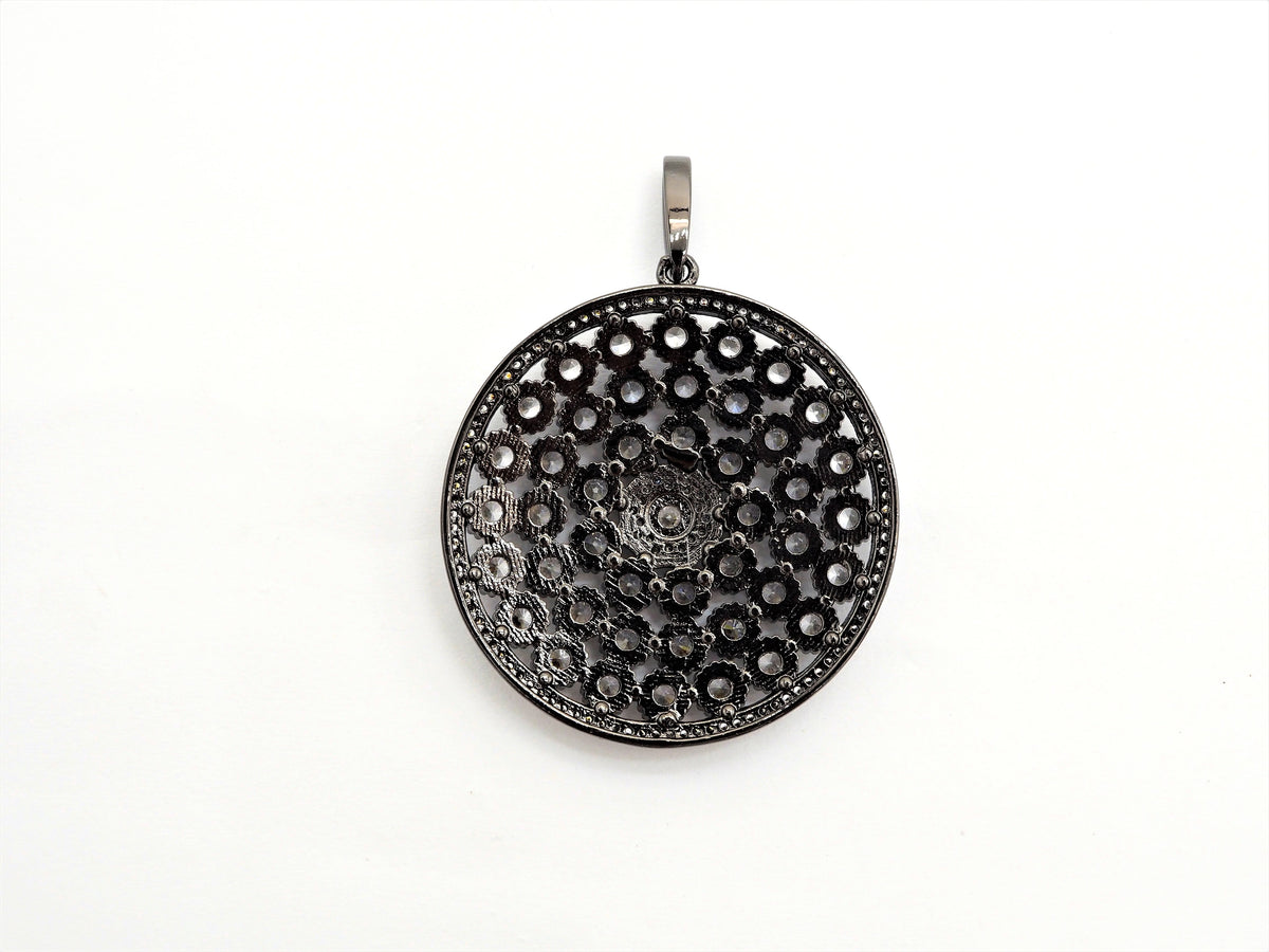 40mm Large CZ Micro Pave Filigree Round Disc Pendant, Cubic Zirconia Rose Gold/Silver/Black Focal Pendant, sku#F545