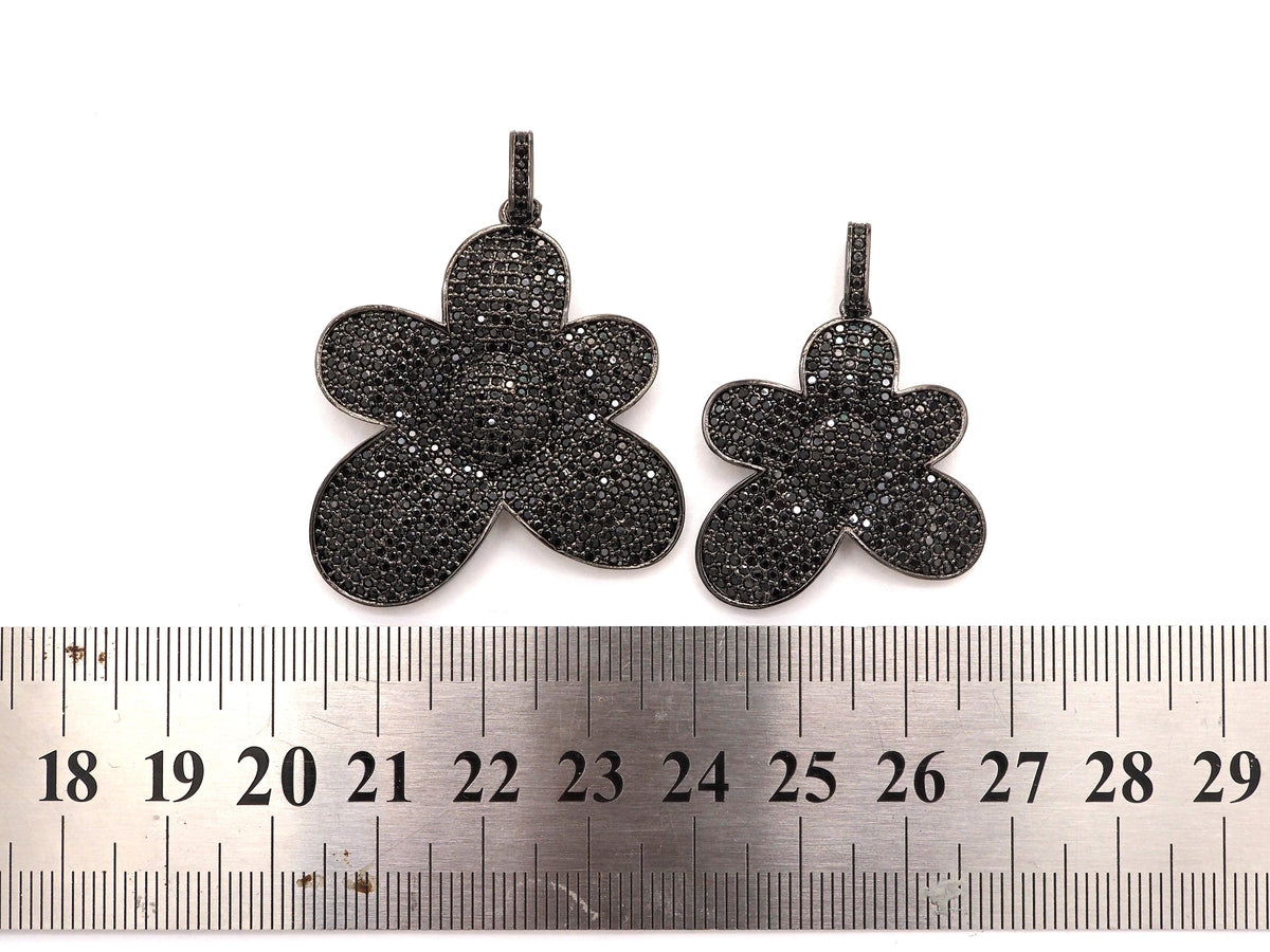 Black CZ Pave On Black Micro Pave Flower Charm Beads, Cubic Zirconia Paved Flower Charm,28x29/36x37mm, sku#F542