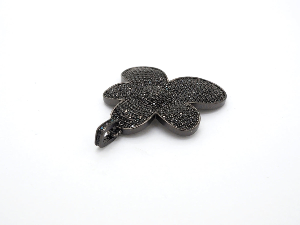 Black CZ Pave On Black Micro Pave Flower Charm Beads, Cubic Zirconia Paved Flower Charm,28x29/36x37mm, sku#F542